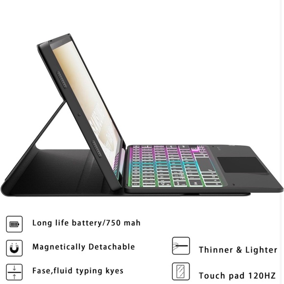 for Samsung Galaxy Tab A9+ 5G/A9 Plus 11" Keyboard Case: 3 Zone 7 Colors Backlit - Picture 8 of 8
